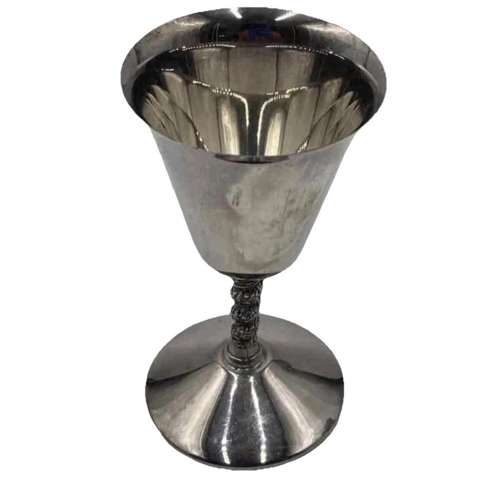 Vintage Pair Of Silverplate Over Brass Chalice Goblets w/ Grape Vine Twist Stem